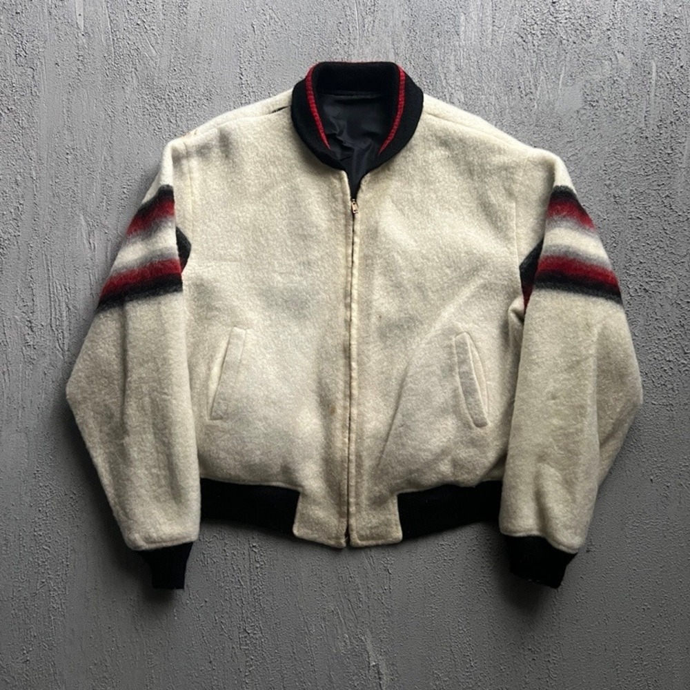 Vintage McGregor Bomber Jacket Medium white 1950s Striped‎ Zip Up USA